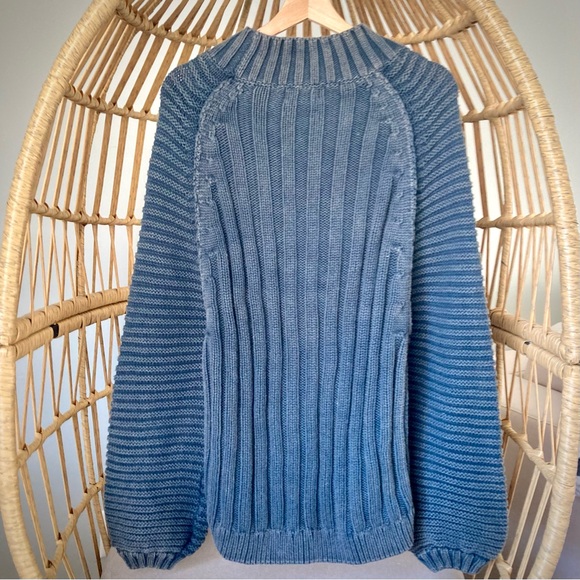 Böhme Blue Chunky Knit Sweater Boho Cozy Oversized Pullover Size L - Picture 2 of 6